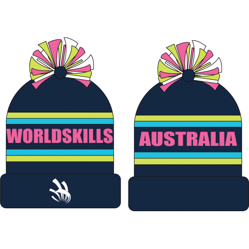 Woven POM POM Beanie - Navy. Green. Light Blue